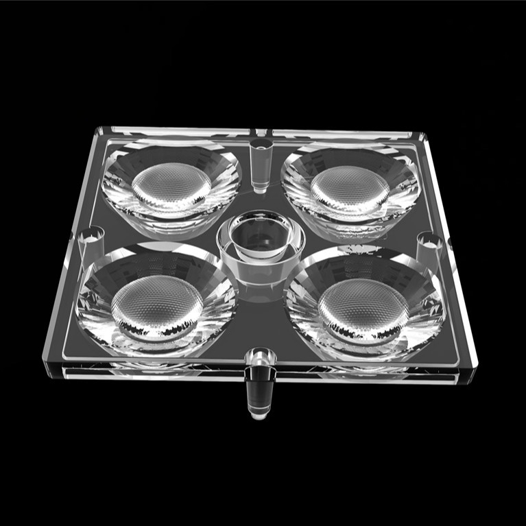 50*50mm 30 Degree 4 In 1 LED Light Lens PC Material Untuk Pencahayaan Banjir SMD7070/ 5050/4*3030 LED