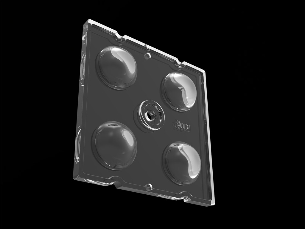 50*50mm 90 Degree 4 In 1 LED Light Lens PC Material Untuk Pencahayaan Banjir SMD7070/ 5050/4*3030 LED