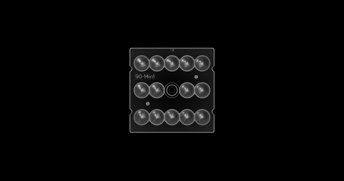 14 Dalam 1 Optik PMMA Untuk Pencahayaan LED, Gelombang LED Lens 90 Derajat Untuk Penerangan Terowongan